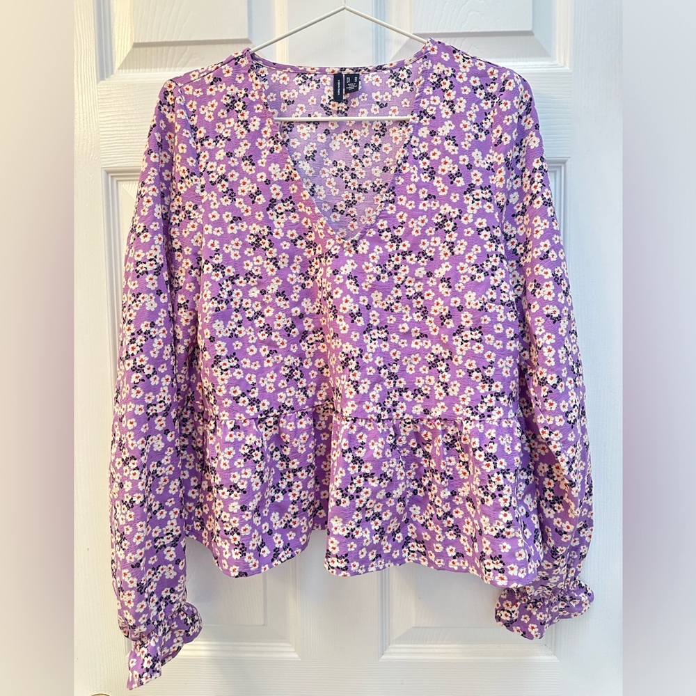 Vero Moda purple floral peplum top